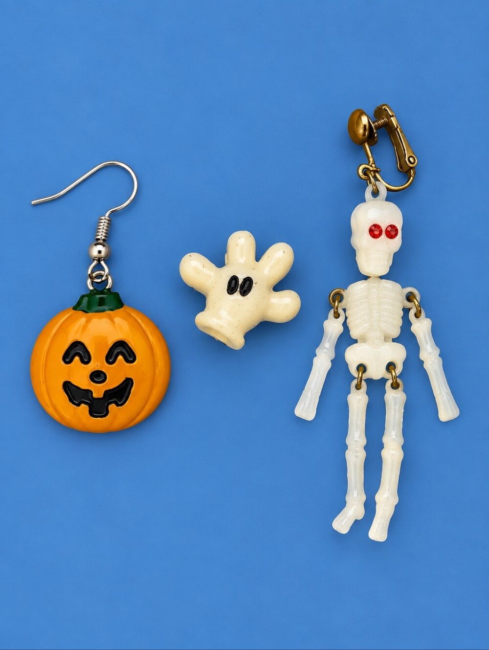 3/$30 Vintage Halloween Pumpkin, Hand & Skeleton Single Earrings